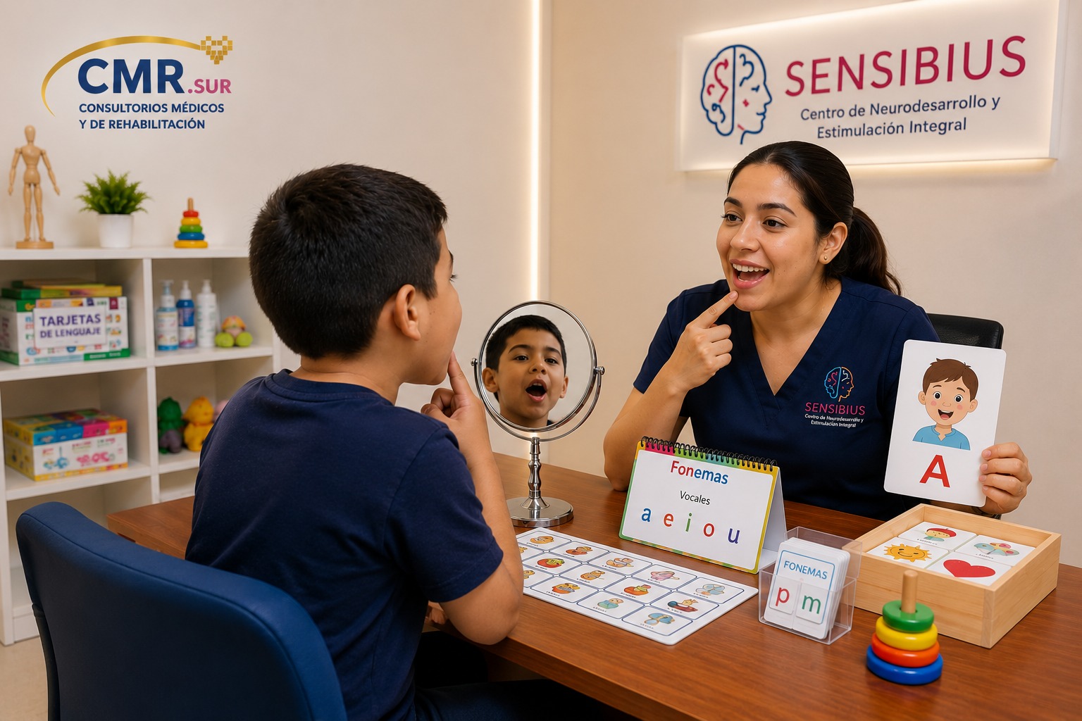 Equipo interdisciplinario de CMR Sur en sesión de terapia de lenguaje
